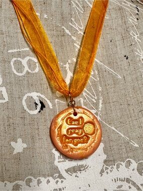Handmade Pearl-Orange Polymer Clay Inspirational Ribbon Necklace